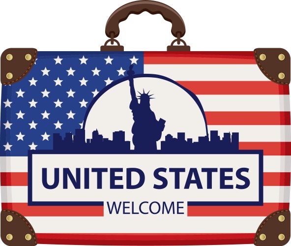 travel bag with flag of usa and statue liberty vector image