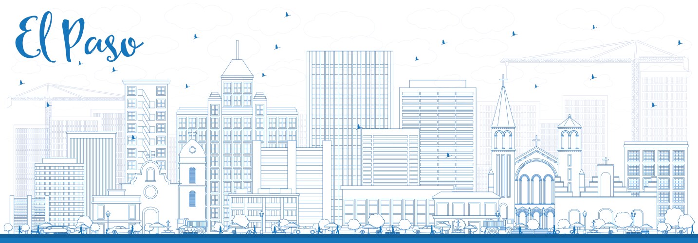 Outline el paso skyline with blue buildings vector image