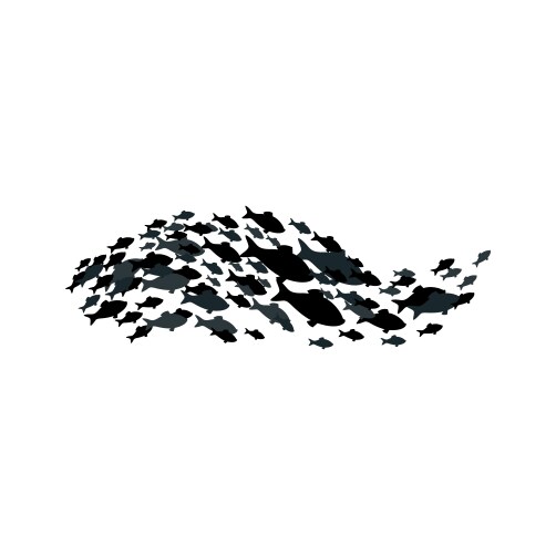 Fish school or shoal silhouette marine animals vector image