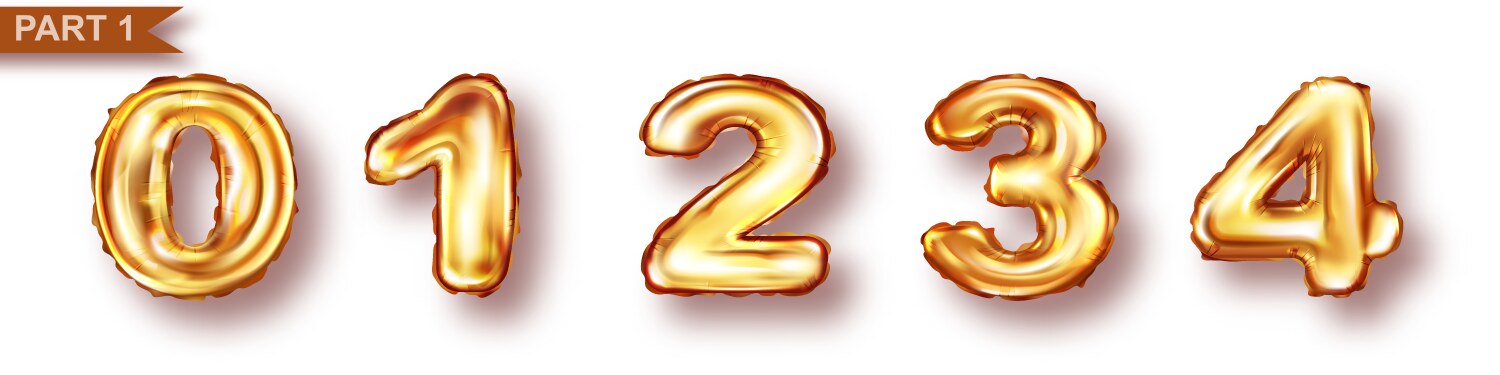 Balloon numbers from golden metal foil vector image