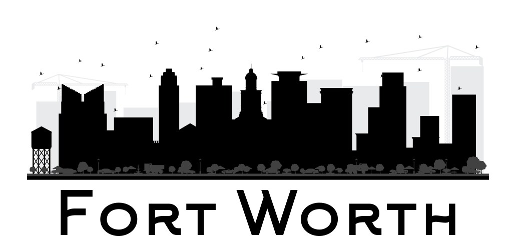 fort worth city skyline black and white silhouette vector image