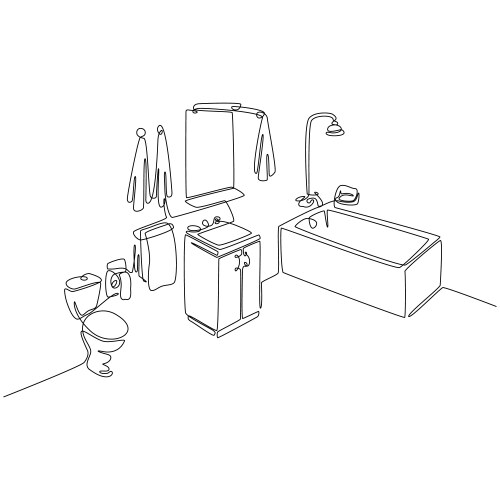 Continuous line drawing bathroom set vector image