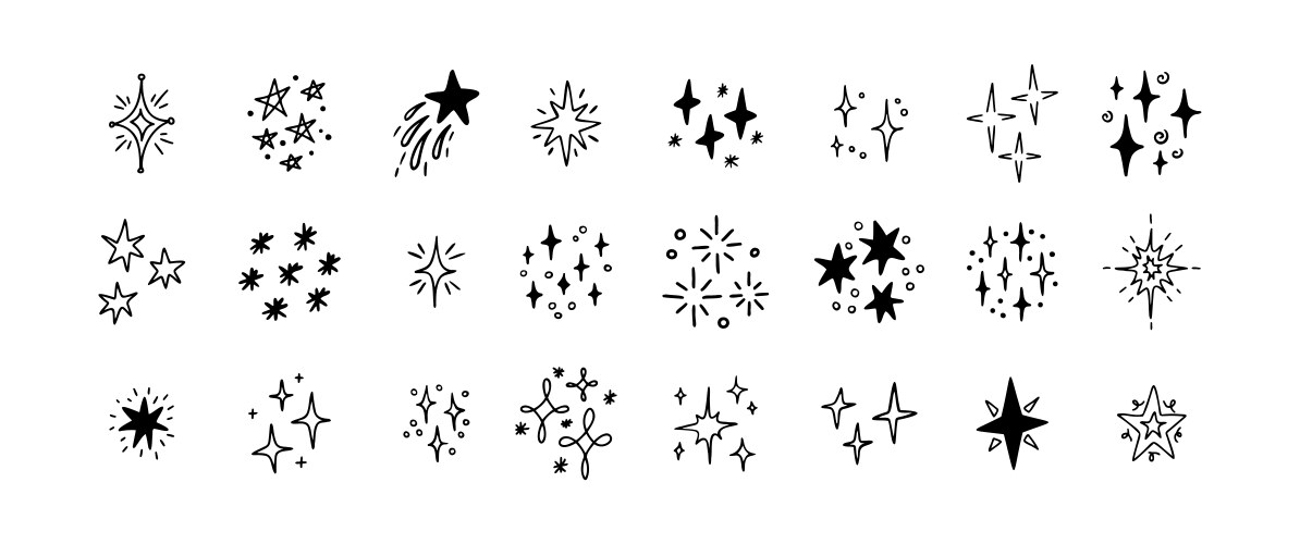 Star shine sparkle hand drawn doodle set glitter vector image