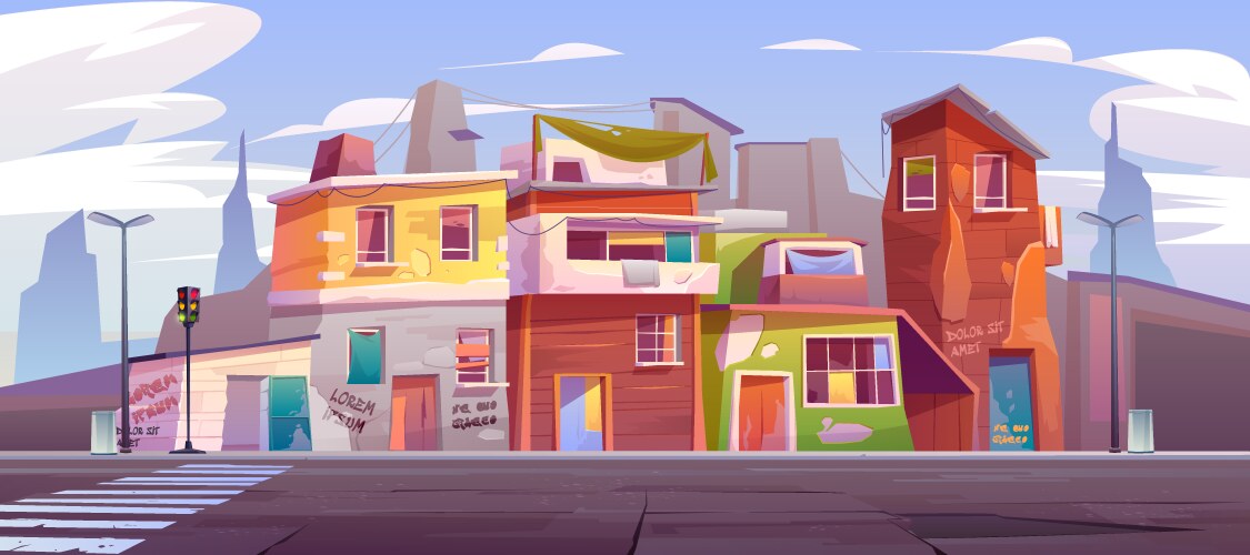 ghetto empty street with ruined abandoned houses vector image