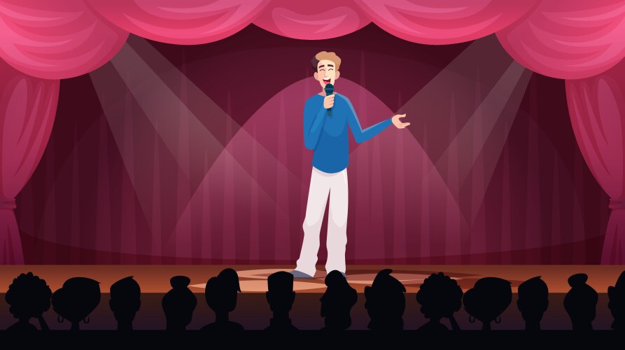 standup show comedian standing at stage holding vector image