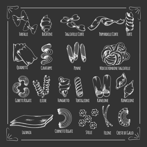 pasta chalk sketch icons on blackboard vector image