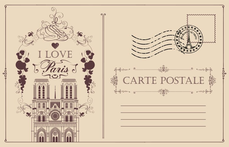 vintage postcard with notre dame de paris vector image