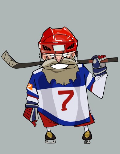 Cartoon comical bearded hockey player vector image