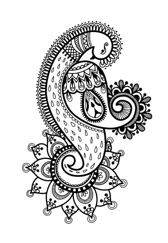 Drawing of peacock for henna mehndi tattoo vector image