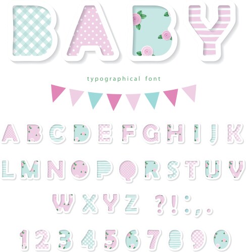 Cute textile font in pastel pink and blue vector image