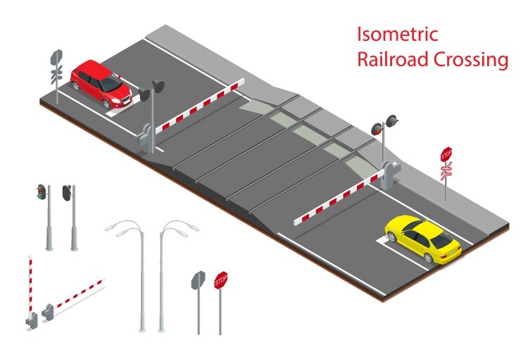 Isometric of railway crossing vector image