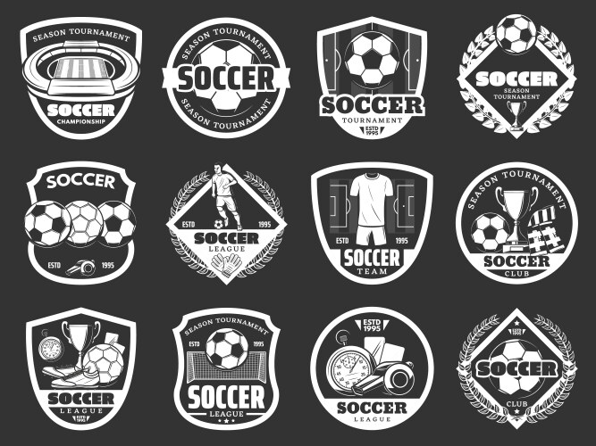 soccer club championship sport monochrome icons vector image