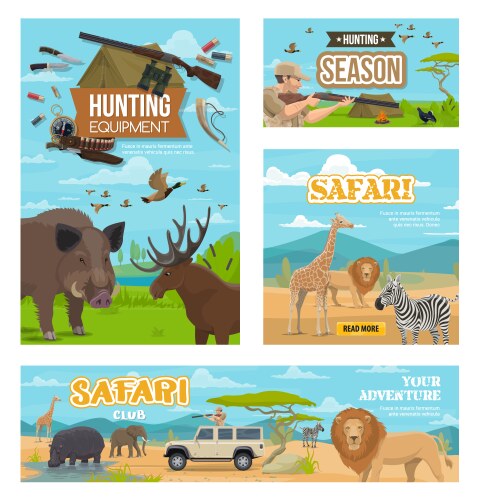 Hunting season african safari hunt animals vector image