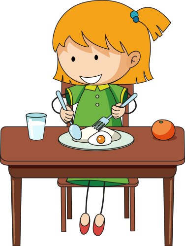 A girl having breakfast doodle cartoon character vector image