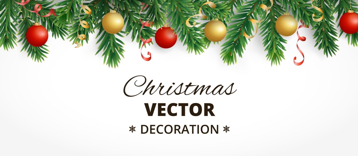 Horizontal christmas banner with fir tree garland vector image