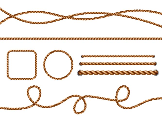 Realistic ropes yellow or brown curved nautical vector image