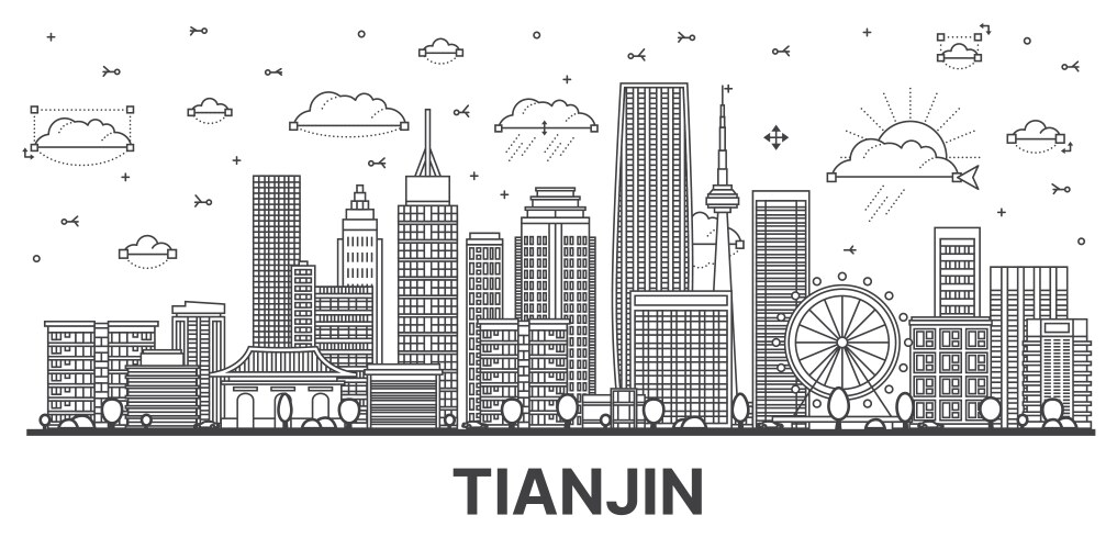 Outline tianjin china city skyline with modern vector image