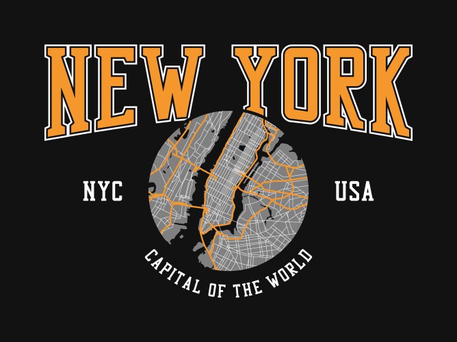 New york city t-shirt design with nyc map vector image