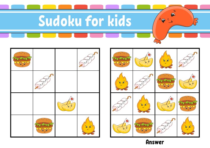 Sudoku for kids education developing worksheet vector image