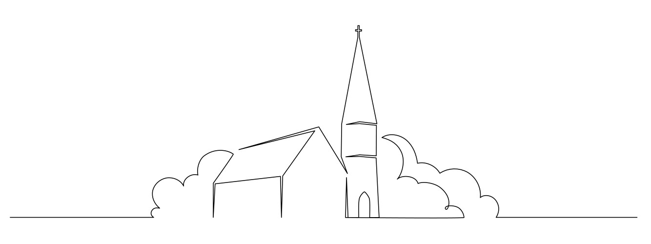 One continuous line drawing of church building vector image