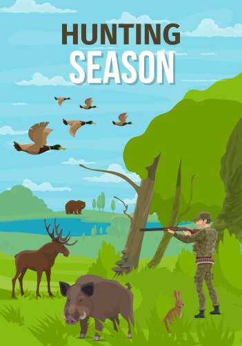 Hunt open season animals hunter in forest vector image