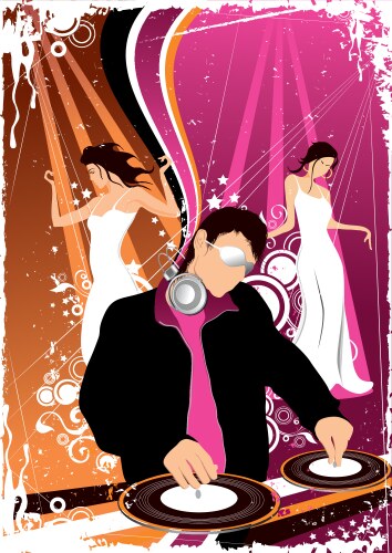 Disco jockey and dancing girls vector image