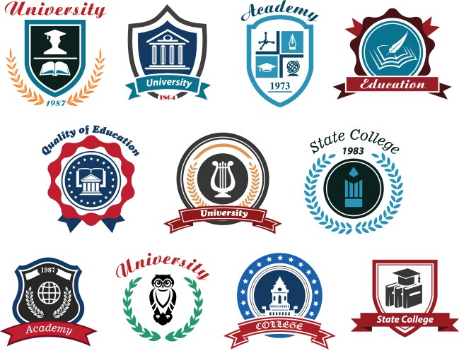 University academy and college emblems or logos vector image