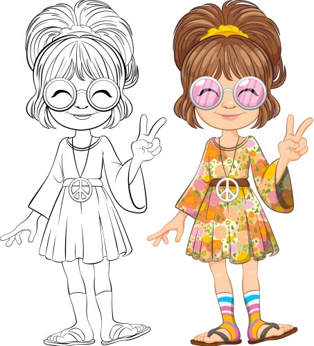 Two girls posing with peace signs colorful attire vector image