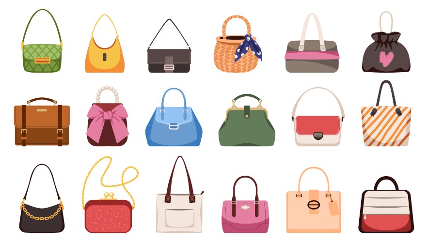 Woman trendy handbags female bags textile vector image