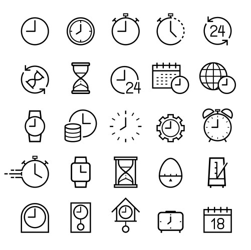 Clock line icons set vector image