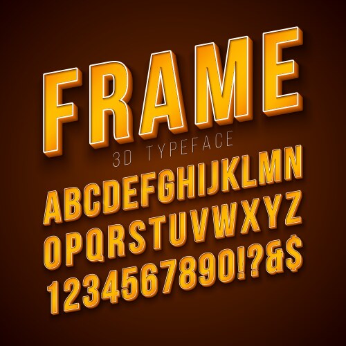 3d alphabet font with frame and shadow vector image