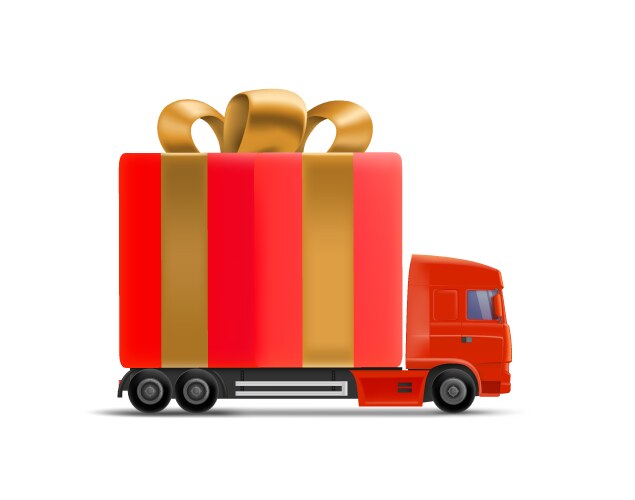 Truck with gift box holiday delivery concept 3d vector image