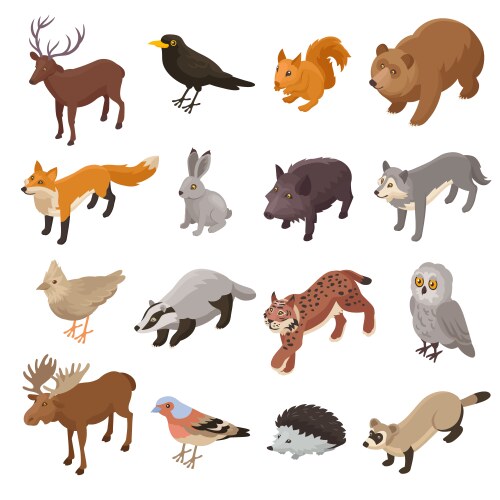 isometric forest animals set vector image