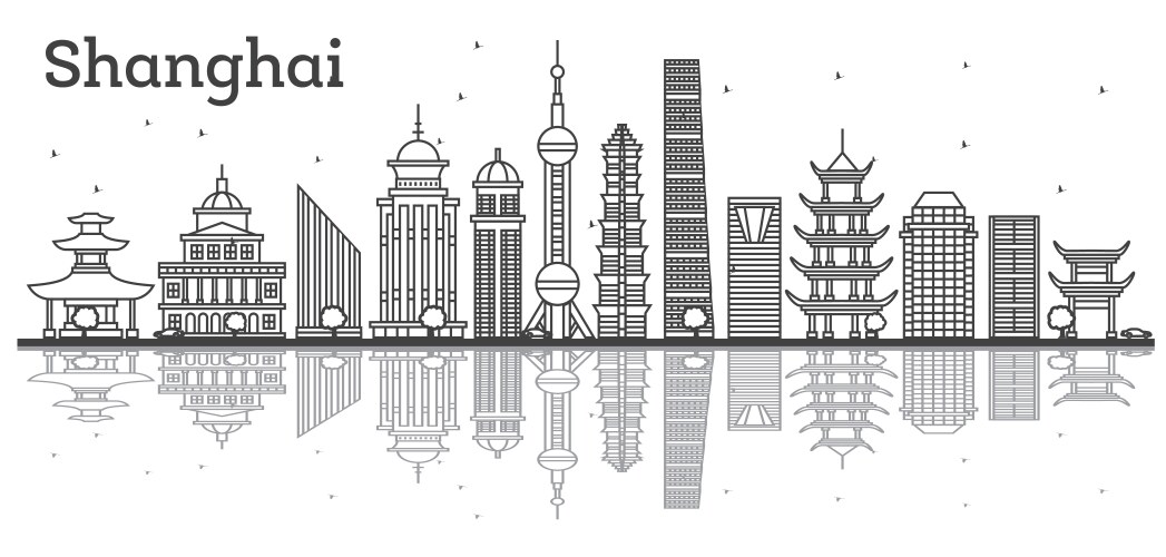 outline shanghai skyline with modern buildings vector image