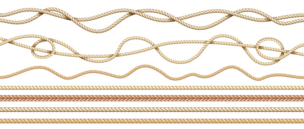 Realistic ropes 3d natural twisted threads vector image