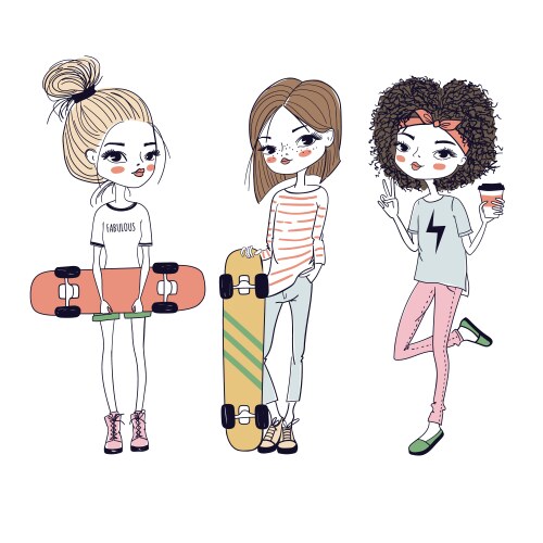 Cute girls with skateboards vector image