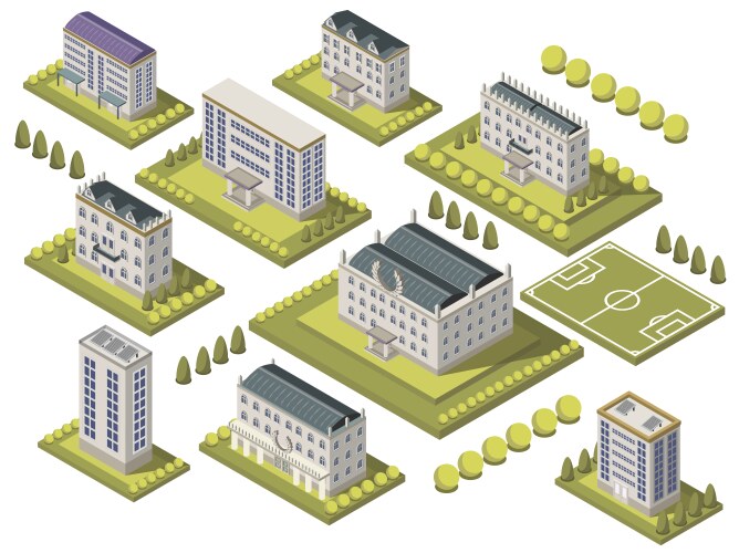 Isometric university set vector image