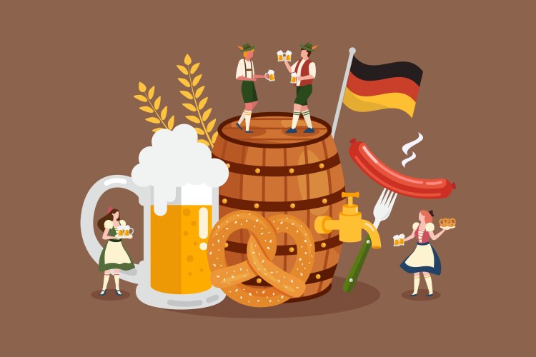 Oktoberfest celebration party with tiny people vector image