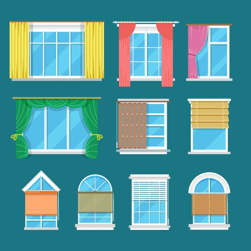 Flat window with curtains drapery shades vector image