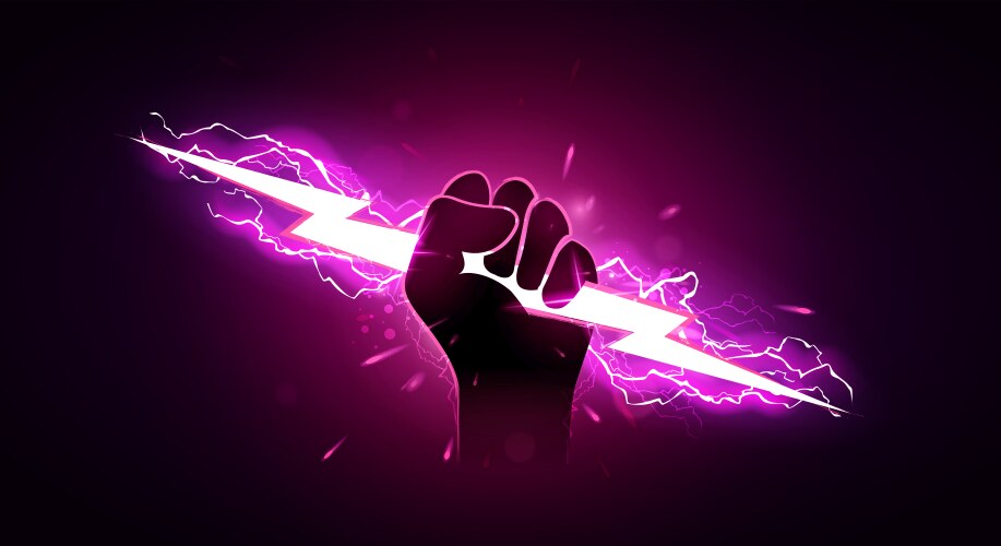 Hand holding pink lightning vector image