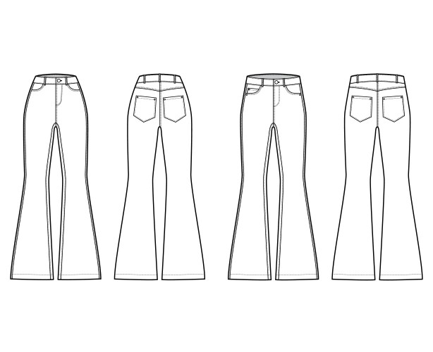 Set jeans flared bottom denim pants technical vector image