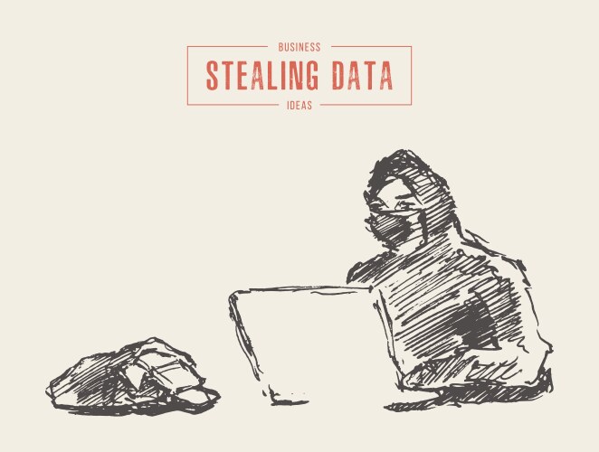 hacker steals data computer cybercrime draw vector image