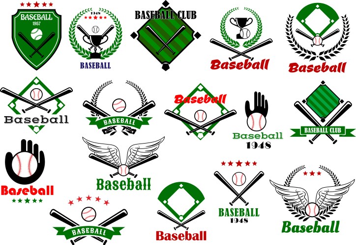 baseball emblems or logo with game equipments vector image