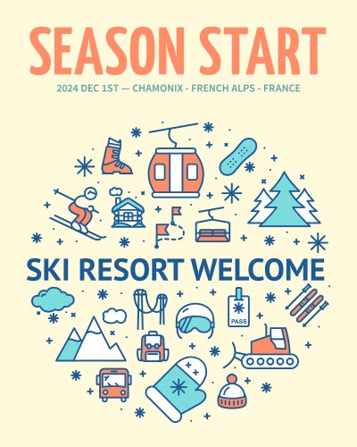 Season start ski resort concept vertical vector image