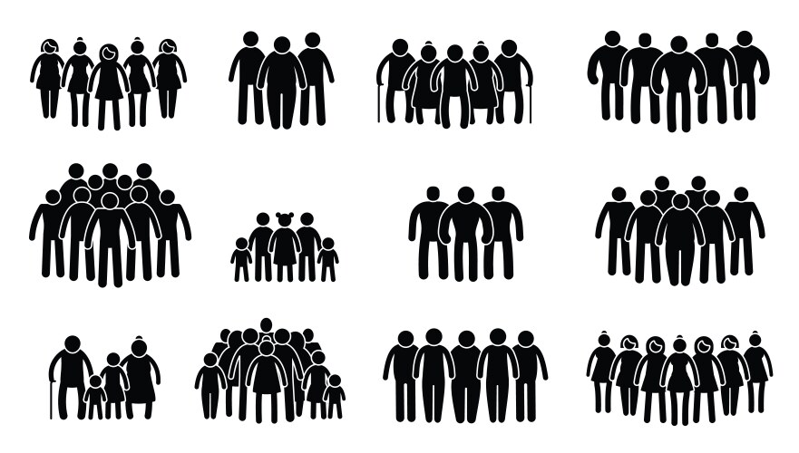 Stick people crowd group of with black vector image