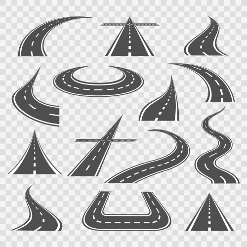 Road curves isolated on transparent vector image