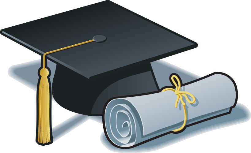 Graduation hat and diploma vector image