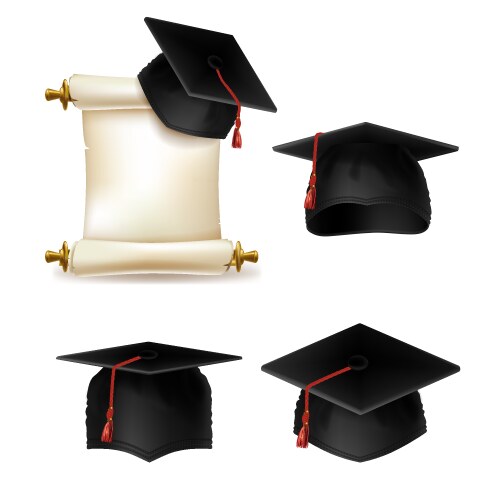 Graduation hat academic cap with diploma vector image