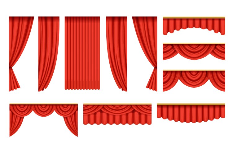 Set of red curtains with pelmets for theater stage vector image