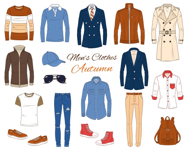 Men s fashion set clothes and accessories vector image